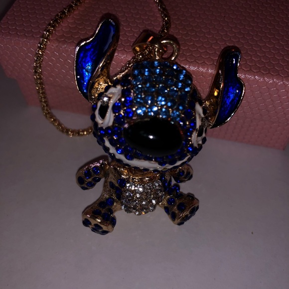 Betsey Johnson Stitch Blue Crystal 28” Necklace - Picture 4 of 8